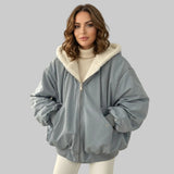 Giacca Bomber Teddy Reversibile con Cappuccio