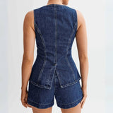 Gilet in Denim Sagomato Senza Maniche