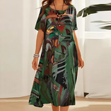 Abito Midi Donna con Stampa Astratta Floreale