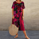 Abito Midi Donna con Stampa Astratta Floreale