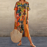 Abito Midi Donna con Stampa Astratta Floreale