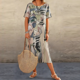 Abito Midi Donna con Stampa Astratta Floreale