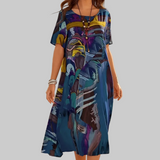 Abito Midi Donna con Stampa Astratta Floreale