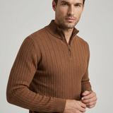 Maglione Uomo a Costine con Mezza Zip