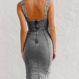 Abito Denim Donna Aderente con Spacco Laterale