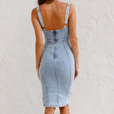 Abito Denim Donna Aderente con Spacco Laterale