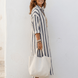 Abito Camicia Donna a Righe con Bottoni