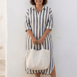 Abito Camicia Donna a Righe con Bottoni