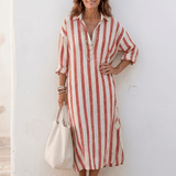 Abito Camicia Donna a Righe con Bottoni
