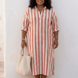 Abito Camicia Donna a Righe con Bottoni