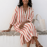 Abito Camicia Donna a Righe con Bottoni