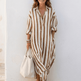 Abito Camicia Donna a Righe con Bottoni