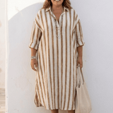 Abito Camicia Donna a Righe con Bottoni