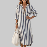 Abito Camicia Donna a Righe con Bottoni