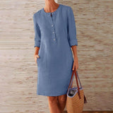 Abito Midi Donna con Bottoni e Tasche