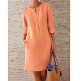 Abito Midi Donna con Bottoni e Tasche