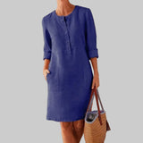 Abito Midi Donna con Bottoni e Tasche