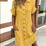 Abito Midi Donna con Bottoni e Tasche