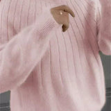 Maglione Donna a Righe con Collo Rotondo