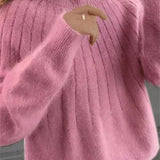 Maglione Donna a Righe con Collo Rotondo