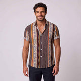 Camicia a maniche corte con stampa geometrica elefanti da uomo