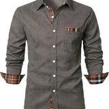 Camicia a maniche lunghe con dettagli a quadri a contrasto da uomo