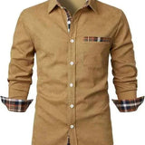 Camicia a maniche lunghe con dettagli a quadri a contrasto da uomo
