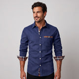 Camicia a maniche lunghe con dettagli a quadri a contrasto da uomo