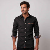 Camicia a maniche lunghe con dettagli a quadri a contrasto da uomo
