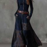 Vestito scamosciato con cintura e bottoni