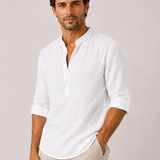 Tommaso – camicia di lino con collo coreana da uomo