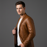 Blazer in Pelle da Uomo Taglio Slim