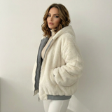 Giacca Bomber Teddy Reversibile con Cappuccio