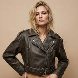 Giacca Biker Cropped con Zip Asimmetrica