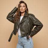 Giacca Biker Cropped con Zip Asimmetrica