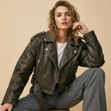 Giacca Biker Cropped con Zip Asimmetrica