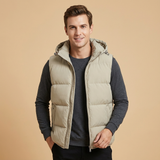 Gilet imbottito senza maniche con cappuccio