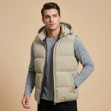 Gilet imbottito senza maniche con cappuccio