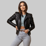 Giacca Biker Corta con Zip Asimmetrica