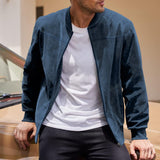 Bomber in suede con colletto a costine da uomo
