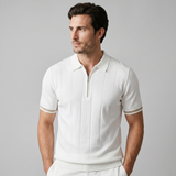 Polo a righe verticali con zip da uomo