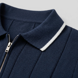 Polo a righe verticali con zip da uomo