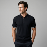 Polo a righe verticali con zip da uomo