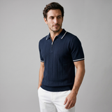Polo a righe verticali con zip da uomo