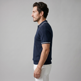 Polo a righe verticali con zip da uomo