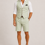 Marco – completo due pezzi di lino con gilet e pantaloncini da uomo